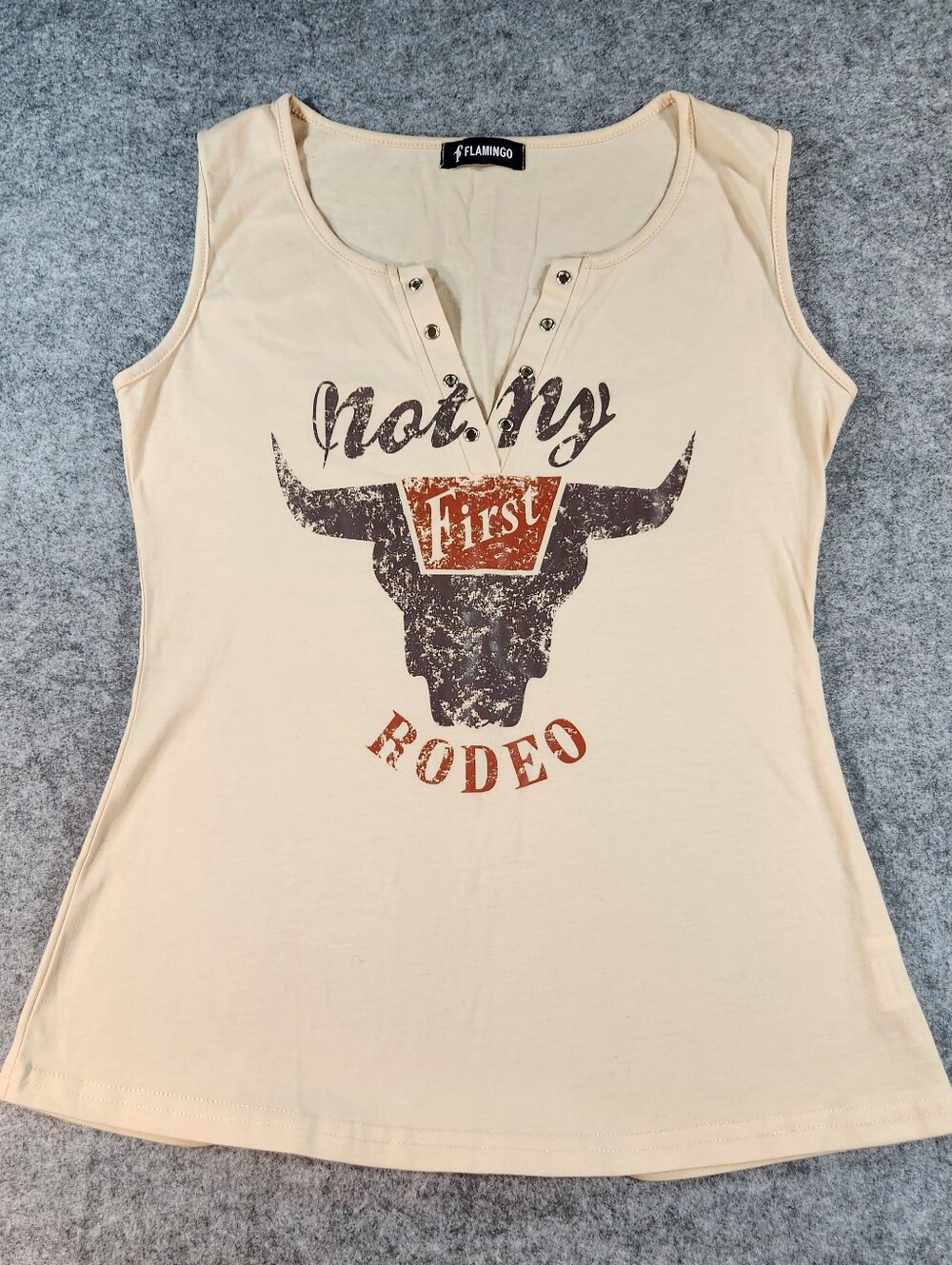 Flamingo Women's Cream Rodeo Graphic Tank Top Oversized Xsmall